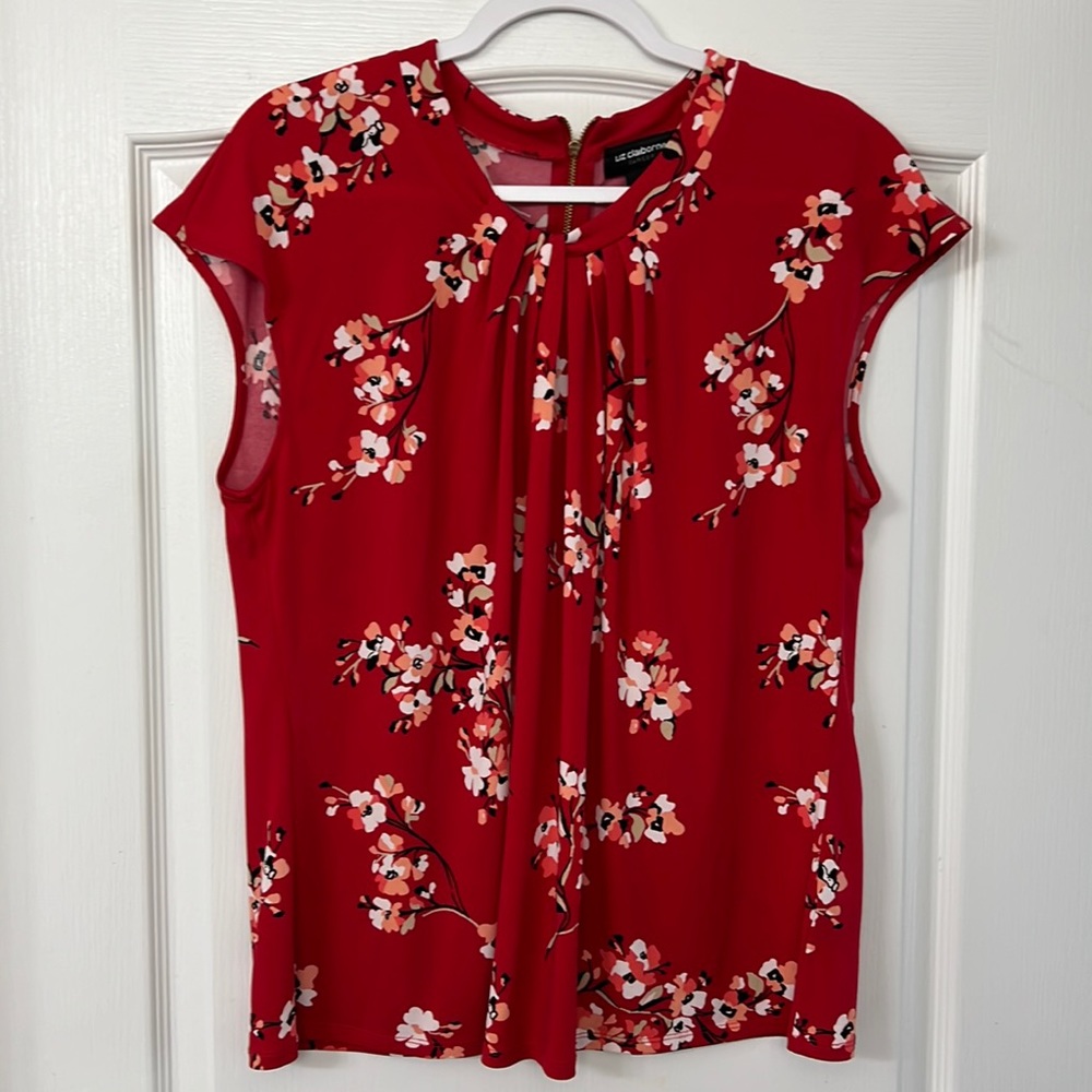 Red floral blouse
